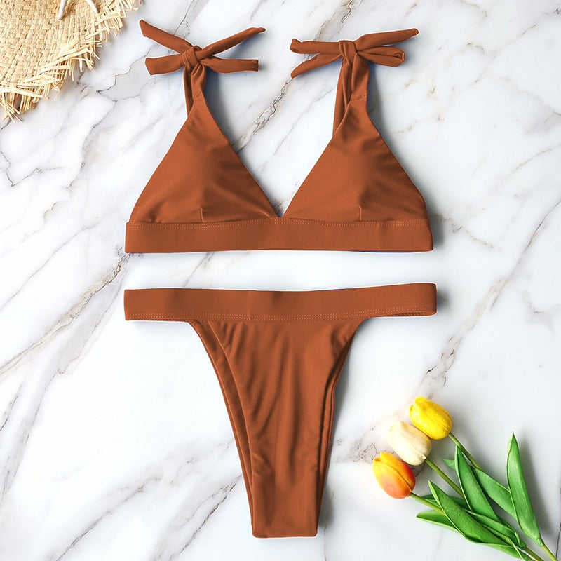 Playful Brazilian Bandage High Cut Bikini  Sunset and Swim Chocolate S 