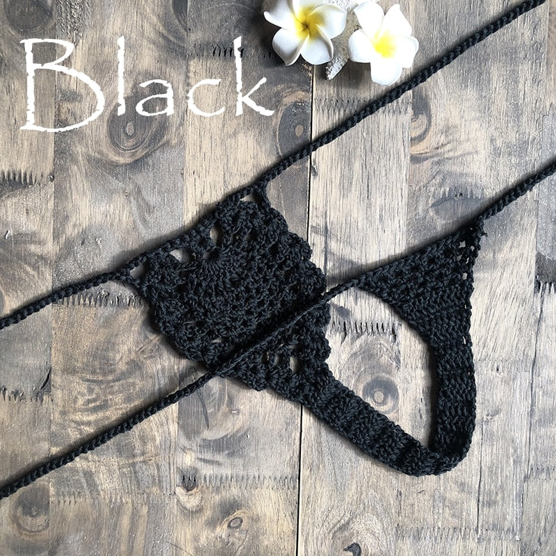 Mini Micro See Through G-strings Crochet Bikini Thongs  Sunset and Swim Black M 