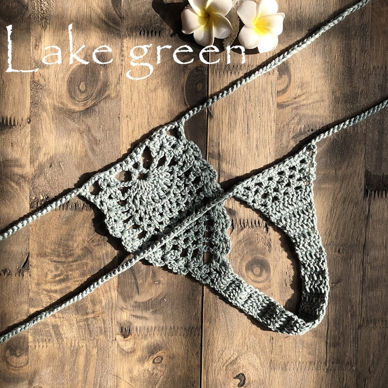 Mini Micro See Through G-strings Crochet Bikini Thongs  Sunset and Swim Lake Green M 