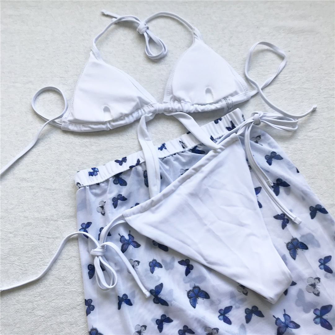White Split Bikini Set For Women Sexy Three Piece Korean Swimsuits