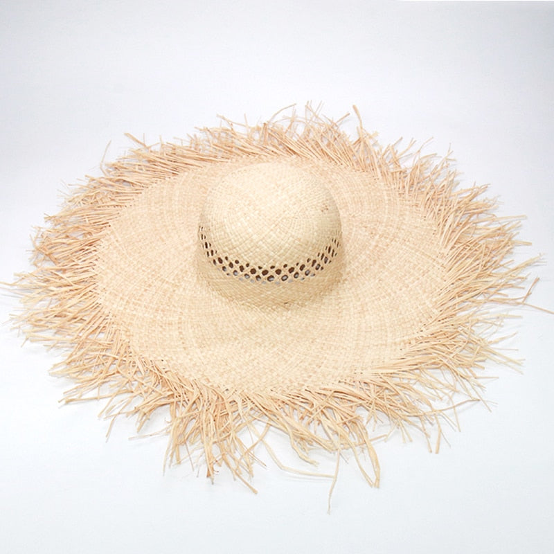 Vacation Time Handmade Large Straw Sun Hat  Sunset and Swim 04  