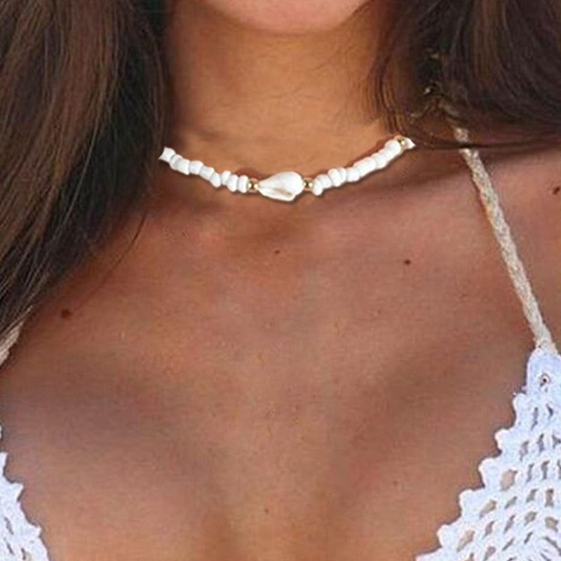 Seaside Queen Shell Choker Necklace  Sunset and Swim No.1 CS54076  