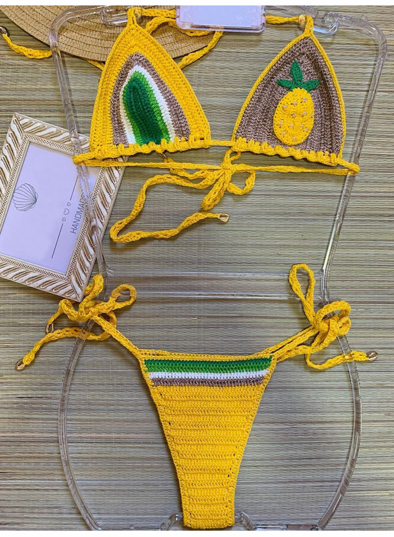 Pineapple Paradise Yellow Crochet Bikini  Sunset and Swim   