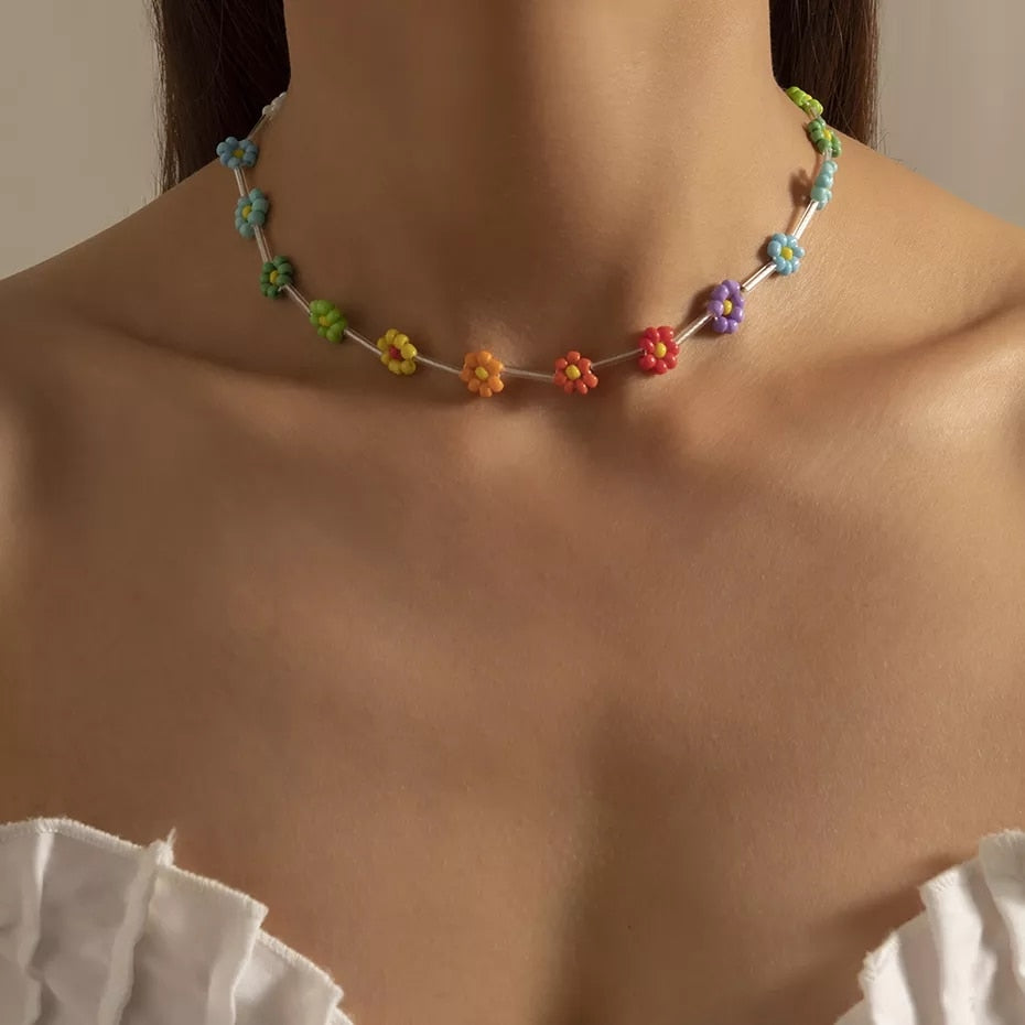 Trendy Flower Passion Beads Choker Necklace  Sunset and Swim C04288  