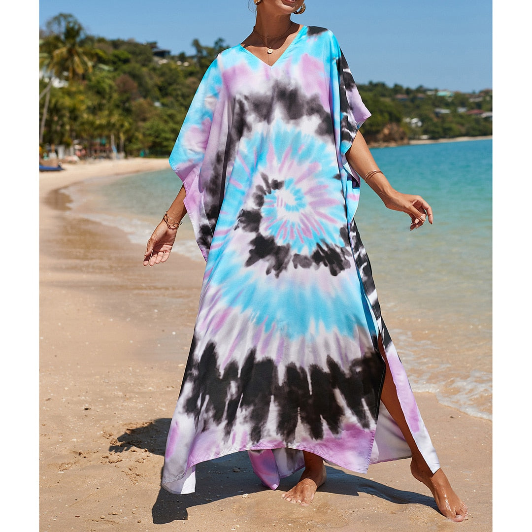 Sunset and Swim Colorful Bohemian Bathing Suit Coverup Kaftan Sunset and Swim Pink Blue Black One Size 