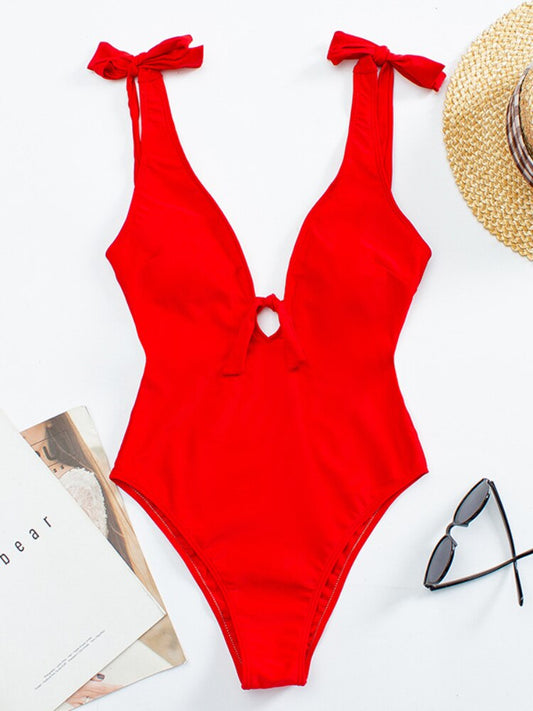 Classic Beautiful Bow Tie Shoulder Swimsuit  Sunset and Swim   