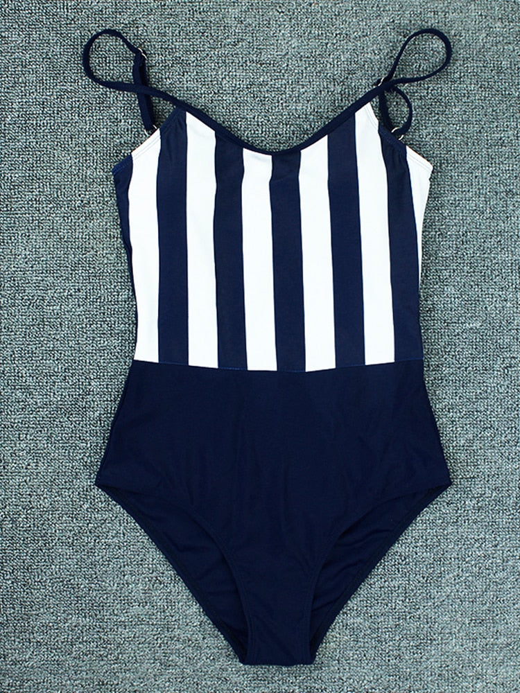 Striped Black Red One Piece Swimsuit  Sunset and Swim Blue S 