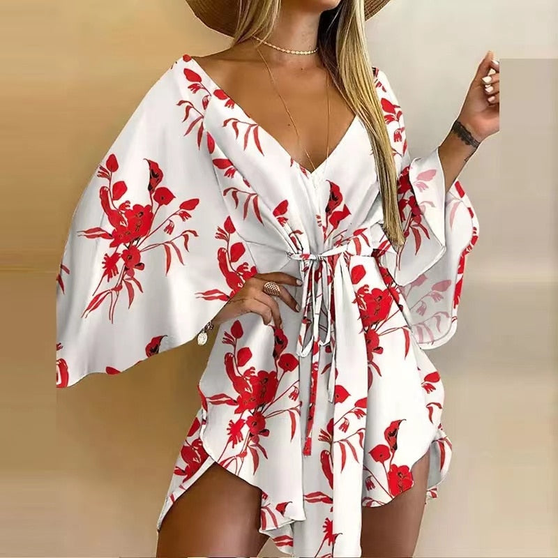 Floral Flirt Swimsuit Coverup Dress  Sunset and Swim White Red S 