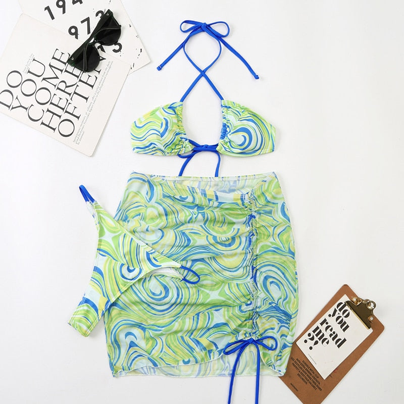 Bali Dreams 3 Piece Bikini Set With Cover Up Skirt  Sunset and Swim ZM22010-LVS S 