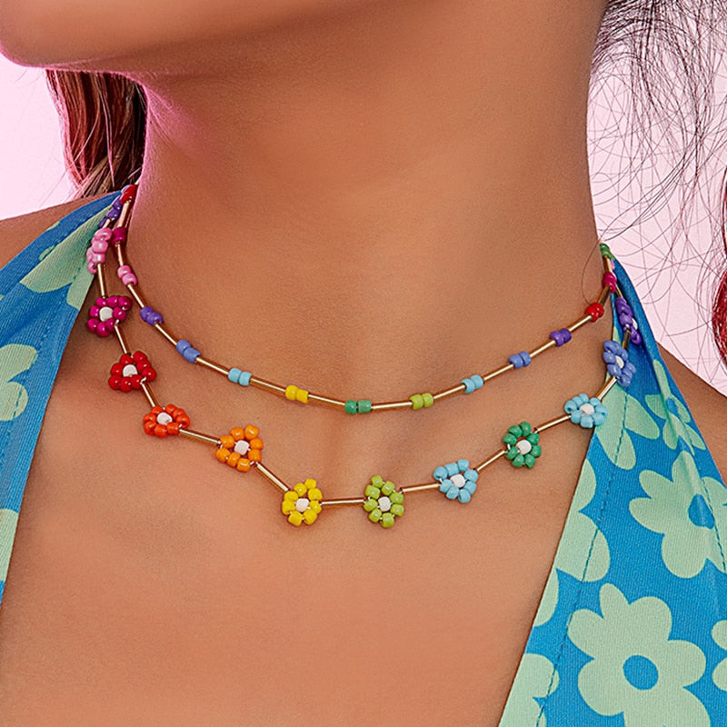 Trendy Flower Passion Beads Choker Necklace  Sunset and Swim X03368  