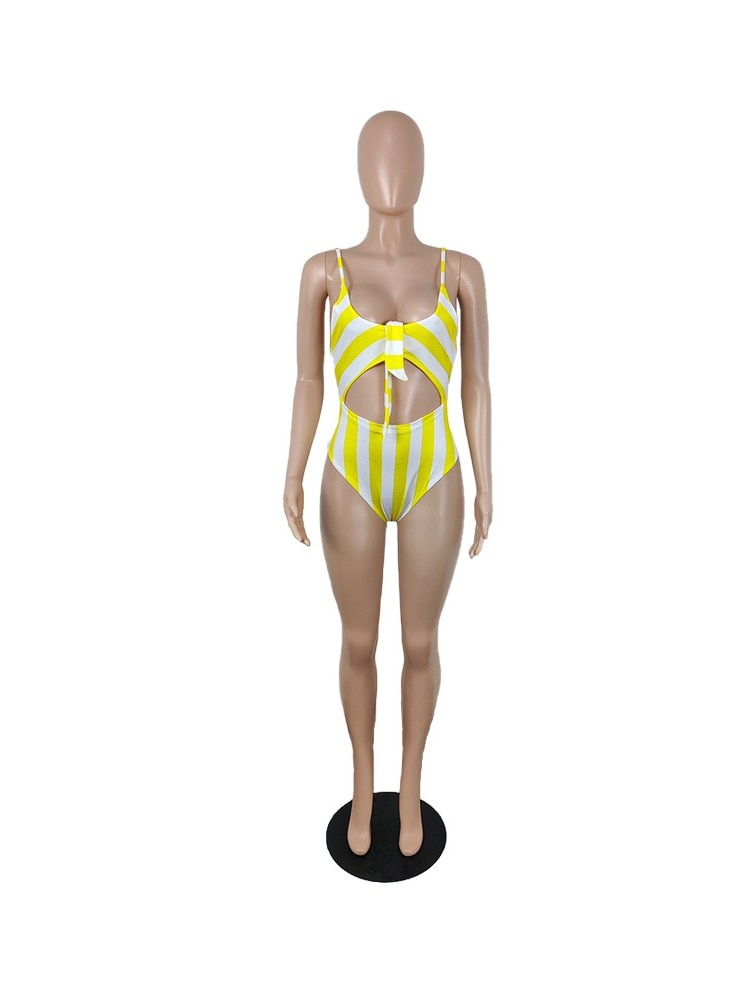 Striped Sensation Cut Out One Piece Bathing Suit  Sunset and Swim Yellow S 