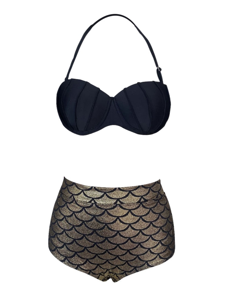 Mermaid Goddess: Flattering Plus Size Push Up High Waist Bikini Set  Sunset and Swim Black S 