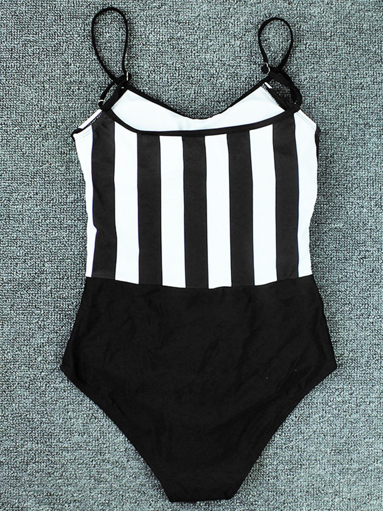 Striped Black Red One Piece Swimsuit  Sunset and Swim   