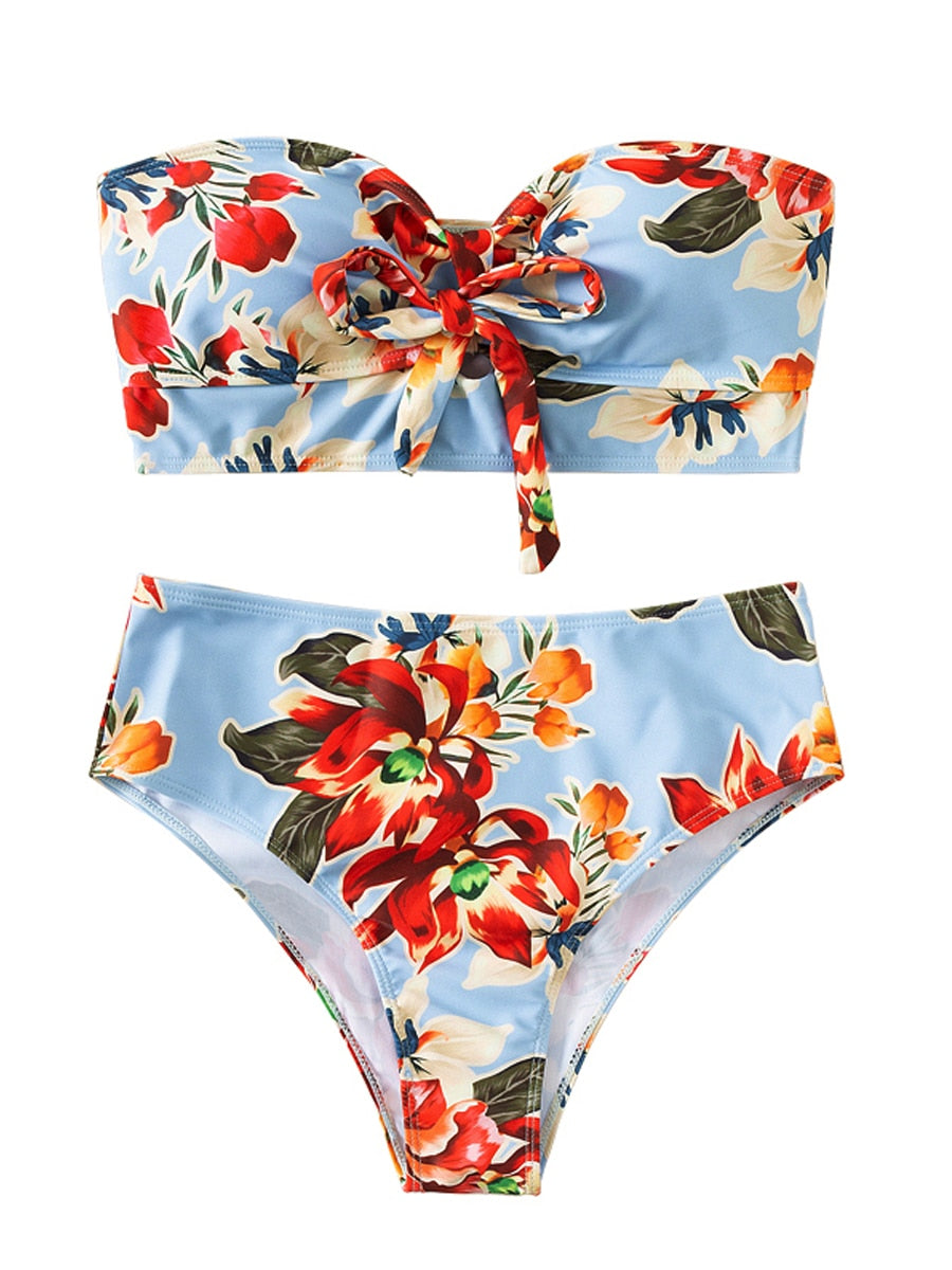 Amalfi Angel Bikini Floral Knot Front Bandeau High Waist Bikini  Sunset and Swim   