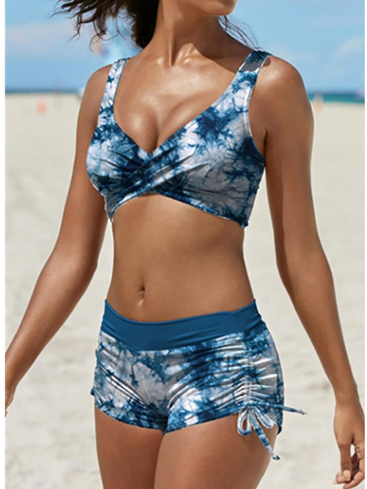 Beautiful Camouflage Print Shorts Bikini  Sunset and Swim Blue S 