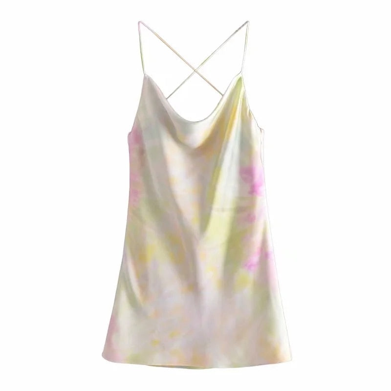 Forever Summer Satin Dress  Sunset and Swim Tie-dyed XS 