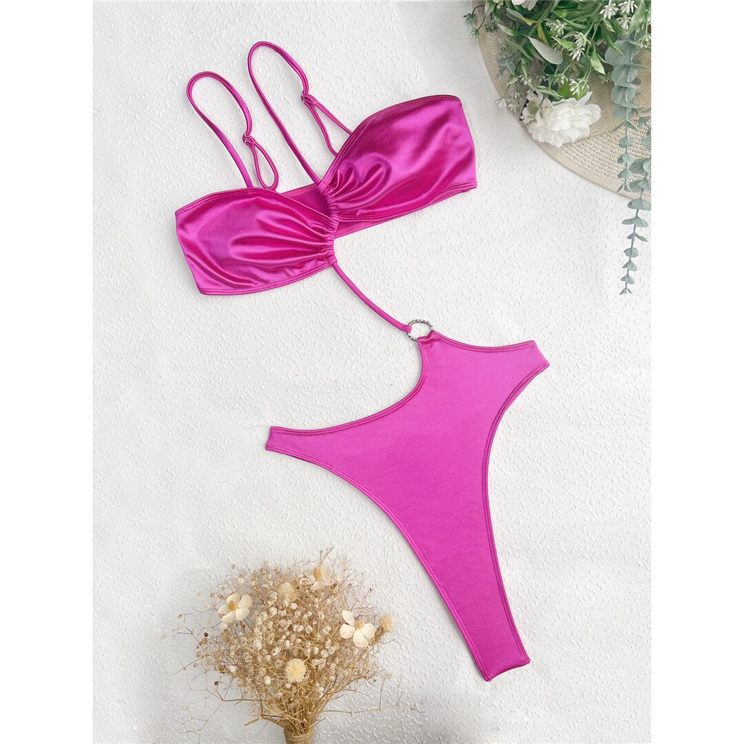 Shiny Extreme Mini Micro Thong One Shoulder Bikini Swimsuit  Sunset and Swim   