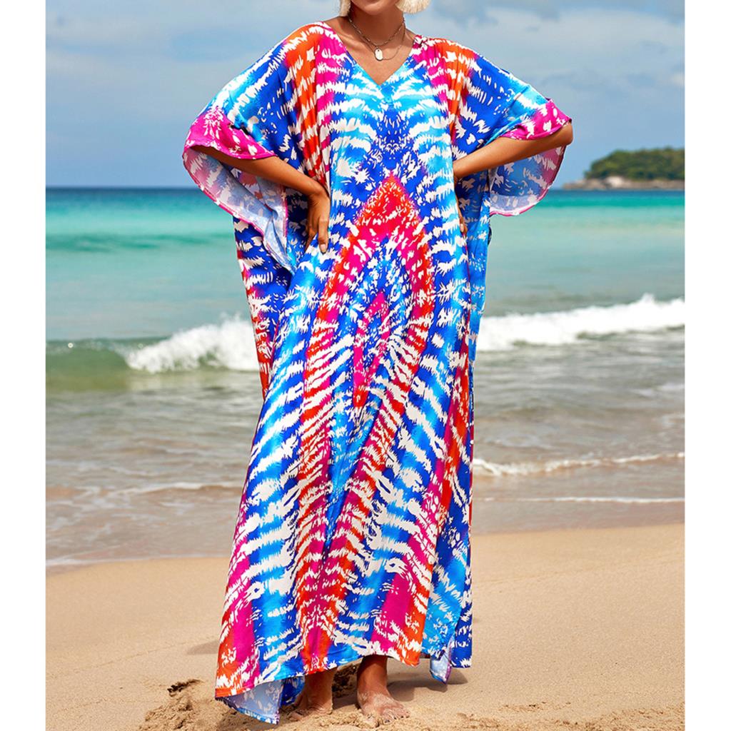 Sunset and Swim Colorful Bohemian Bathing Suit Coverup Kaftan Sunset and Swim Blue Red TieDye One Size 