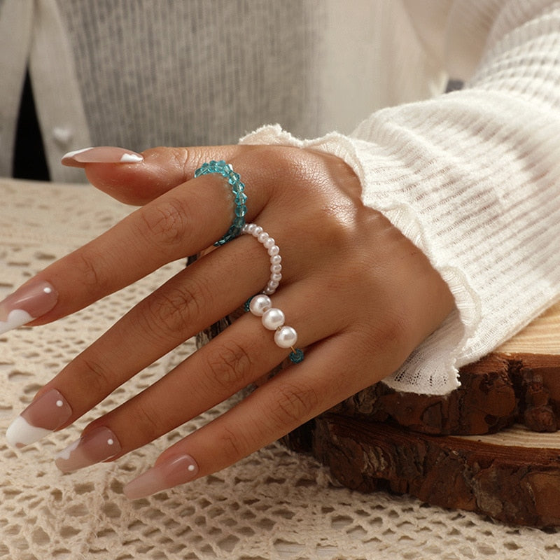 Celestial Pearls Boho Knuckle Rings Set  Sunset and Swim   