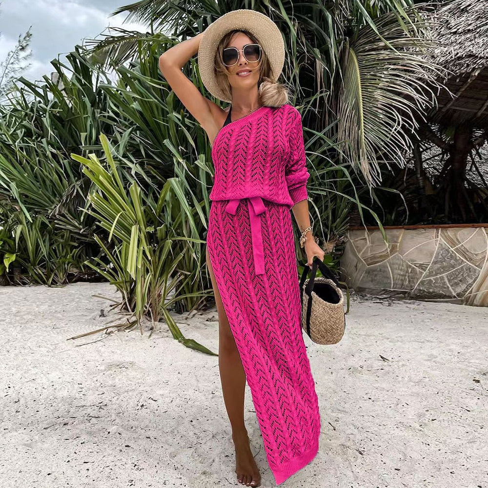 Maldives Calling Crochet Beach Bikini Cover Up White Crochet Dress  Sunset and Swim Pink S 