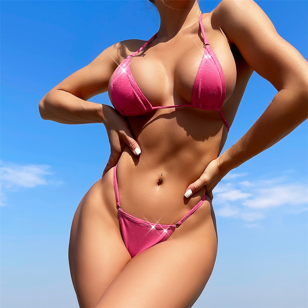 Sexy Glitter Extreme Pink Mini Micro Thong Bikini pic