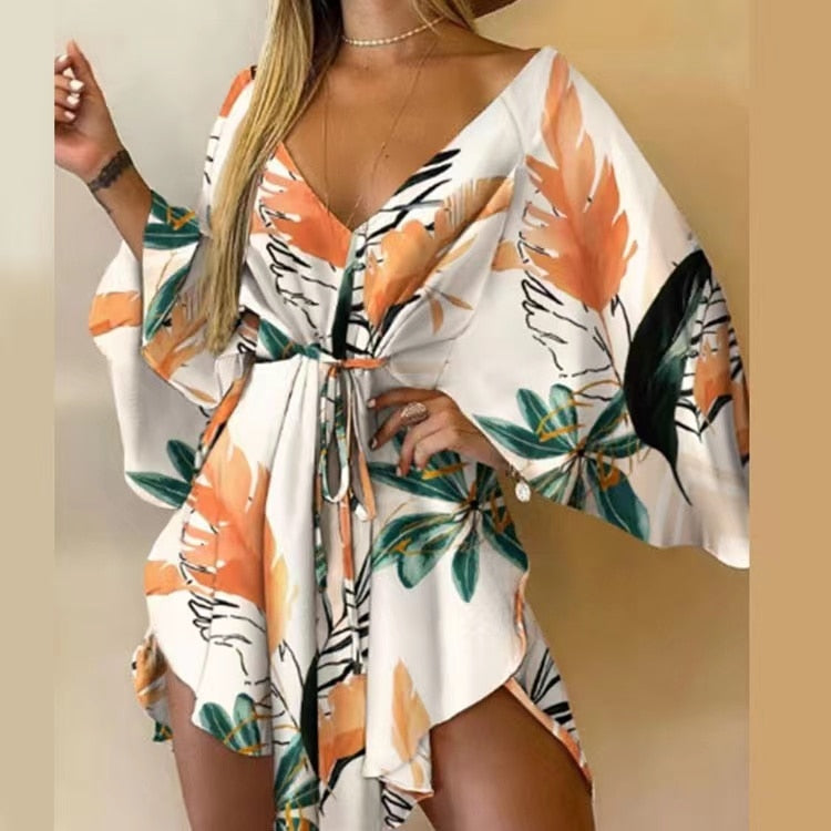 Floral Flirt Swimsuit Coverup Dress  Sunset and Swim White Orange S 
