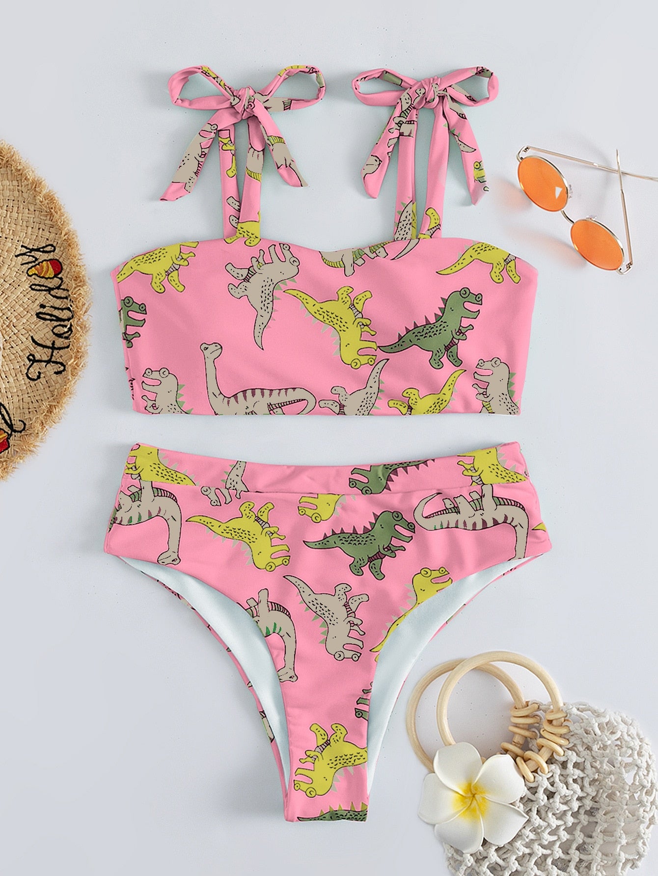 Hear Me Roar - Dinosaur Print High Waist Bikini  Sunset and Swim Dark Pink S 