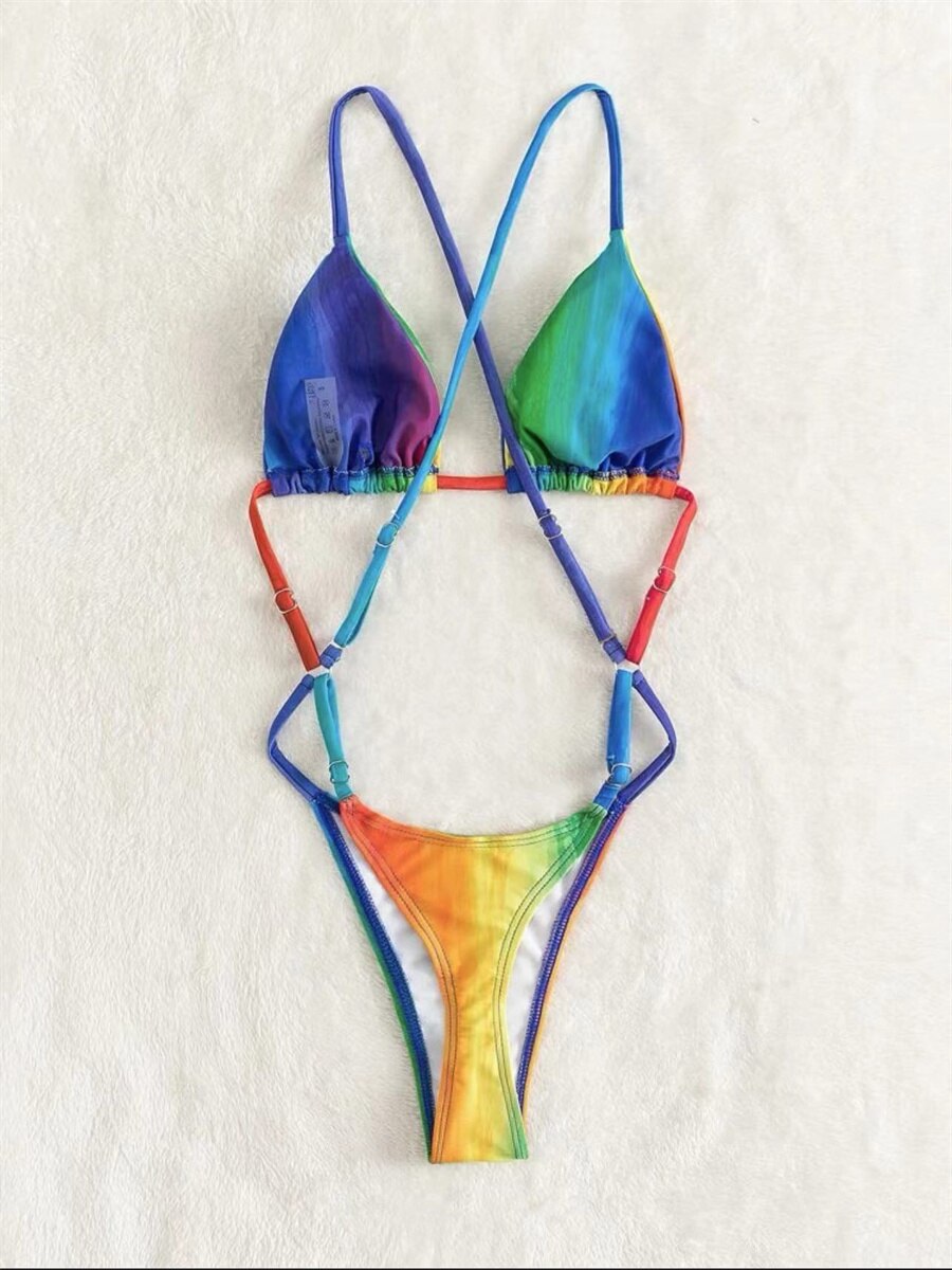 Rainbow Delight Sexy Micro One Piece G String Thong Swimsuit  Sunset and Swim   