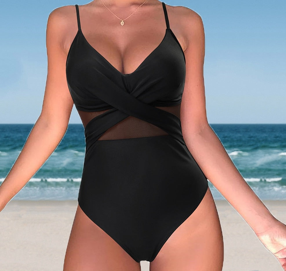 Solid One Piece Tummy Slimming Design Swimsuit  Sunset and Swim   