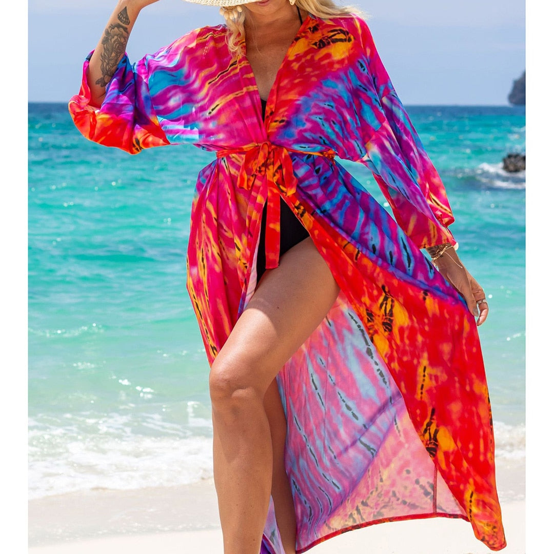 Italian Vacation V Neck Loose Maxi Dress Kimono Swimsuit Coverup  Sunset and Swim Rose Purple One Size 