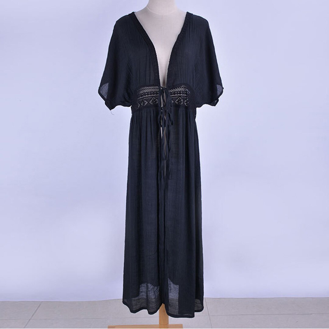Valerie Front Tie Beach Cover Up Tunic Kimono  Sunset and Swim Black One Size 