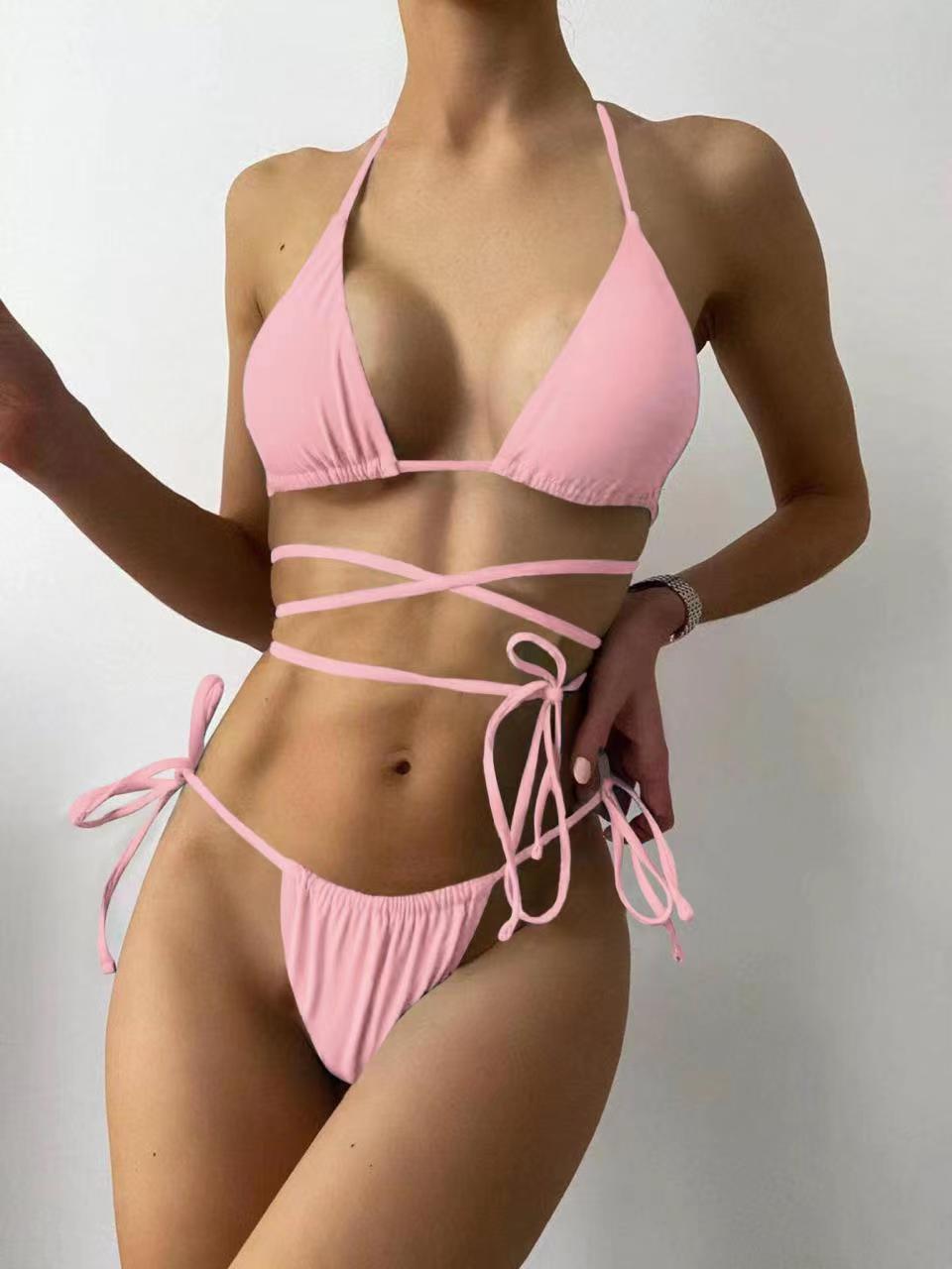 Adriana Sexy Wrap Around Brazilian Thong Bikini  Sunset and Swim z212-light pink S 