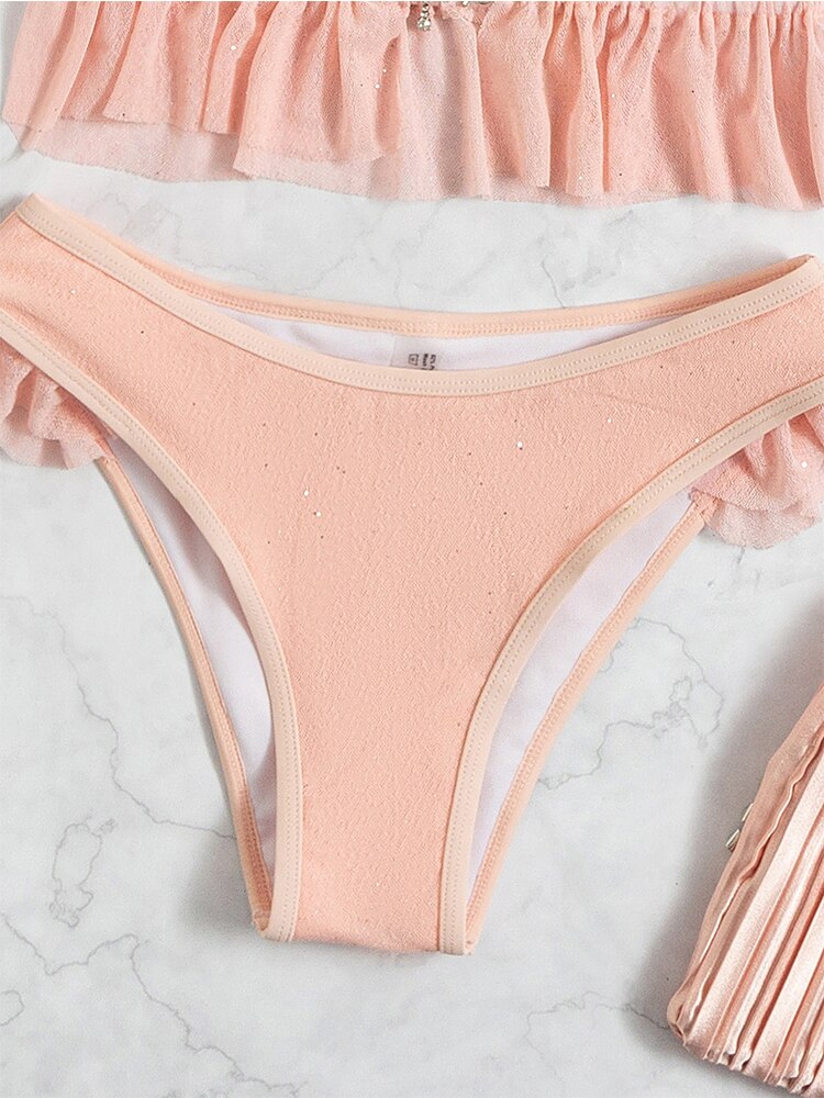 Pink Dreams Sexy Waist Ruffle Detail Bikini Sunset and Swim   