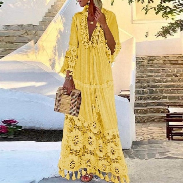 Ocean Breeze Summer Cover Up Maxi Dress  Sunset and Swim 03 Yellow S 