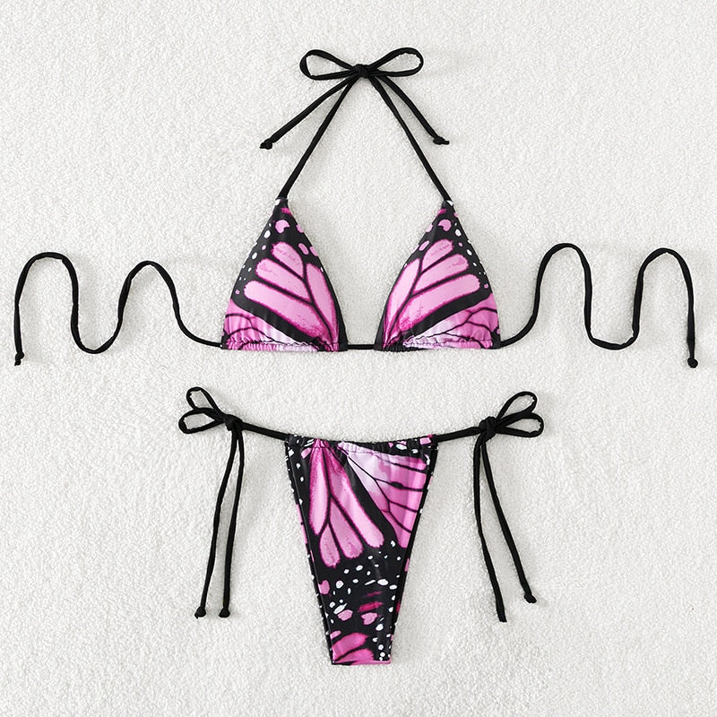 Free Spirit Beautiful Butterfly Thong Bikini Set  Sunset and Swim Purple S 