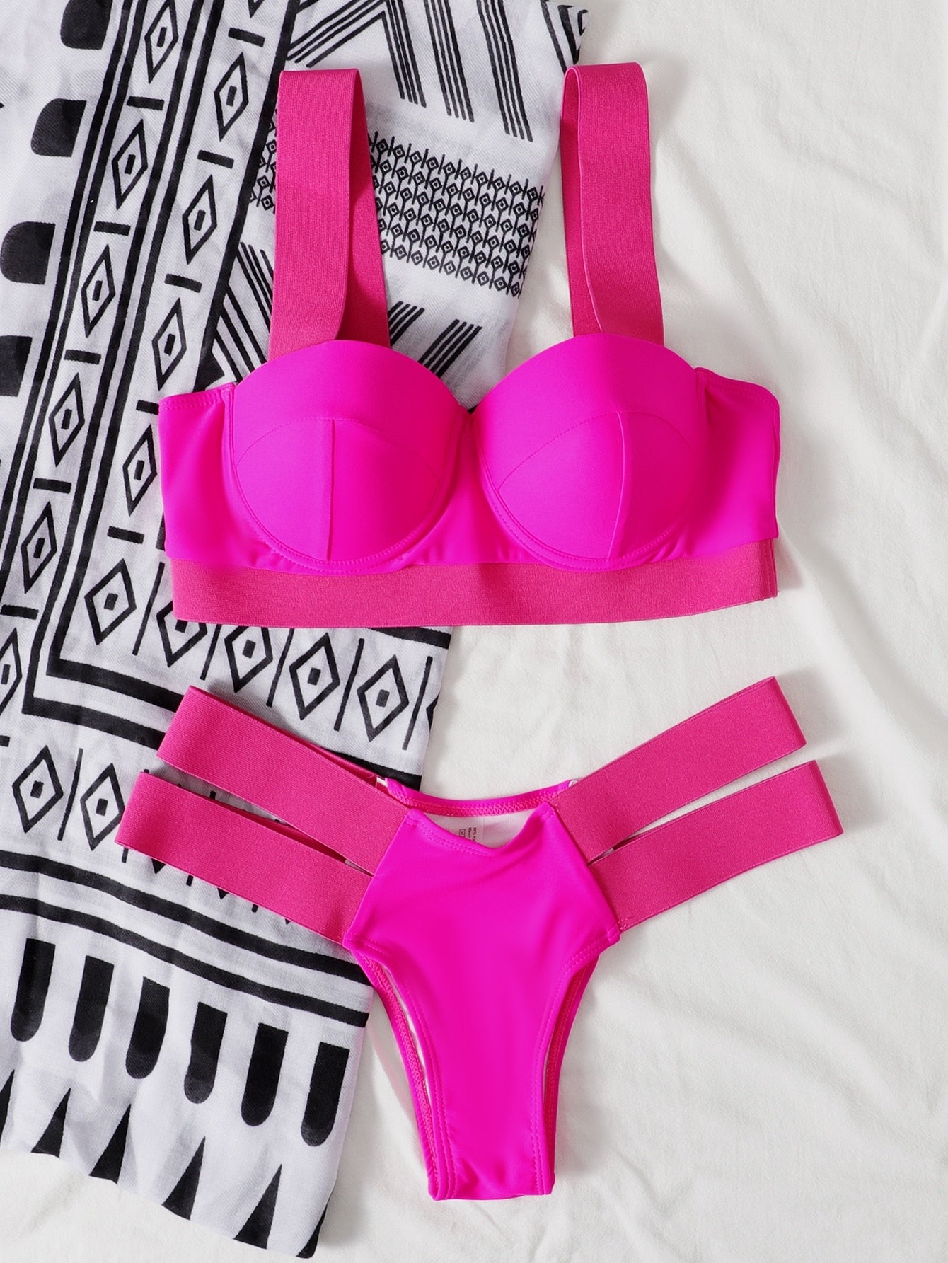Waves Queen Bandage Brazilian Push Up Bikini  Sunset and Swim Pink S 