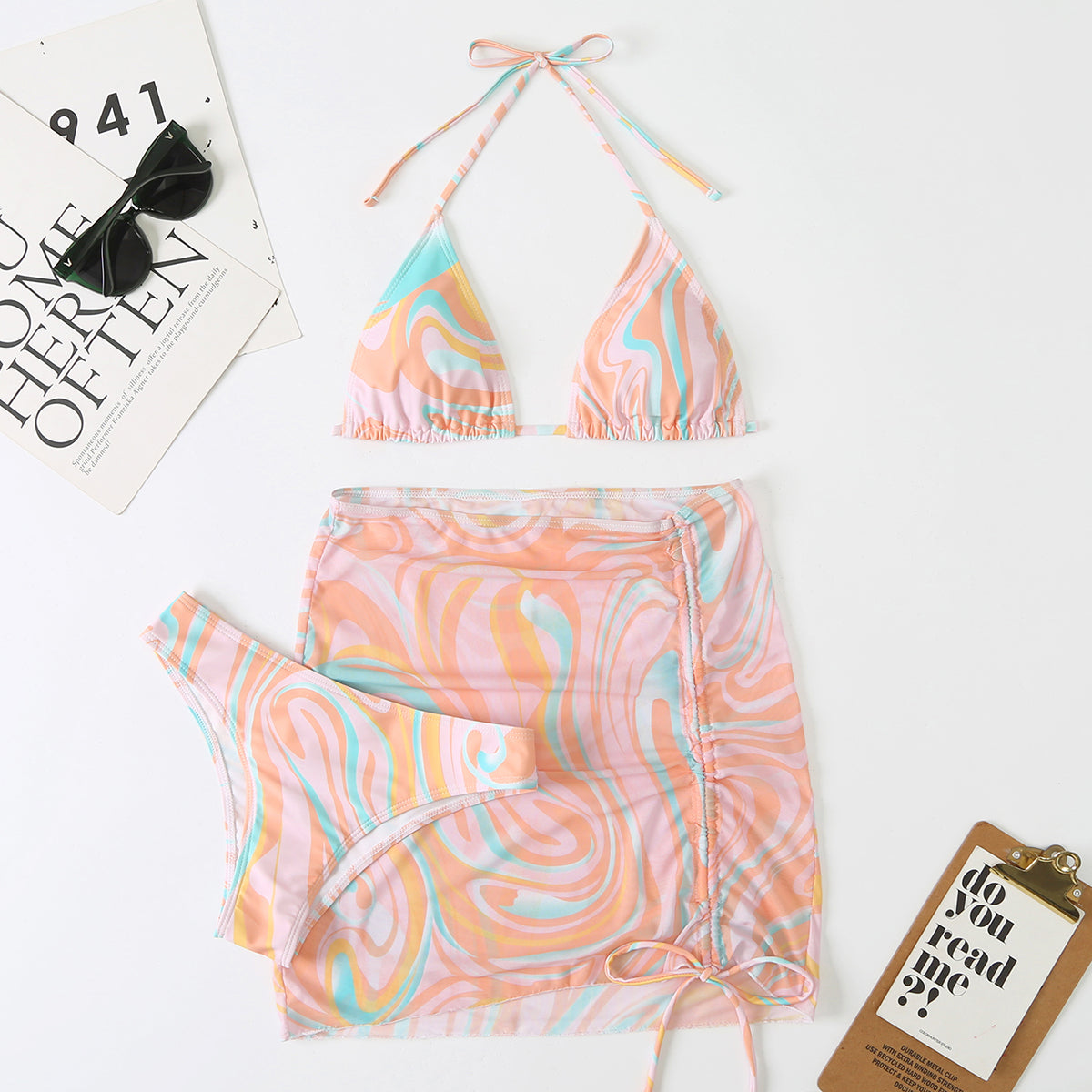 Bali Dreams 3 Piece Bikini Set With Cover Up Skirt  Sunset and Swim   