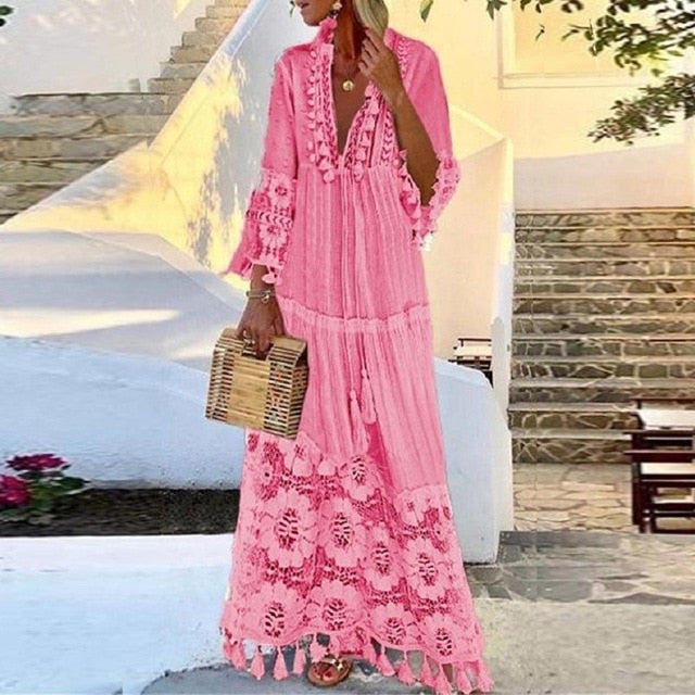 Ocean Breeze Summer Cover Up Maxi Dress  Sunset and Swim 04 Pink S 