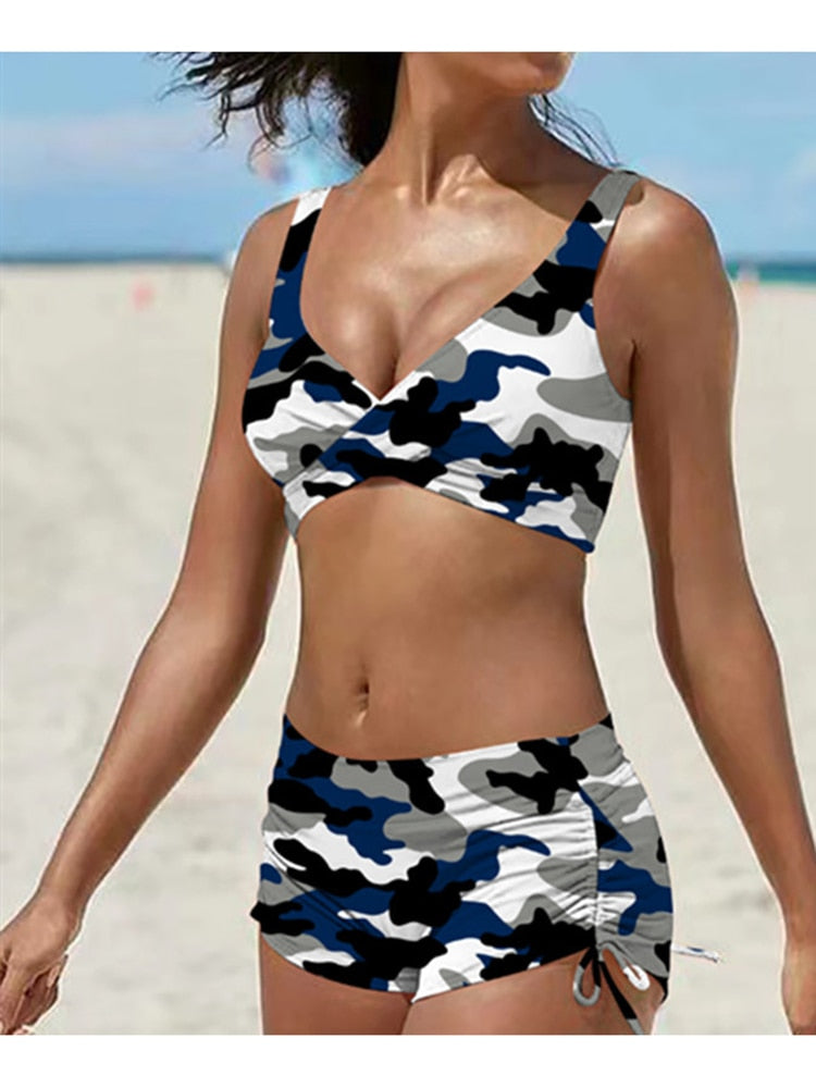 Beautiful Camouflage Print Shorts Bikini  Sunset and Swim Black/White S 