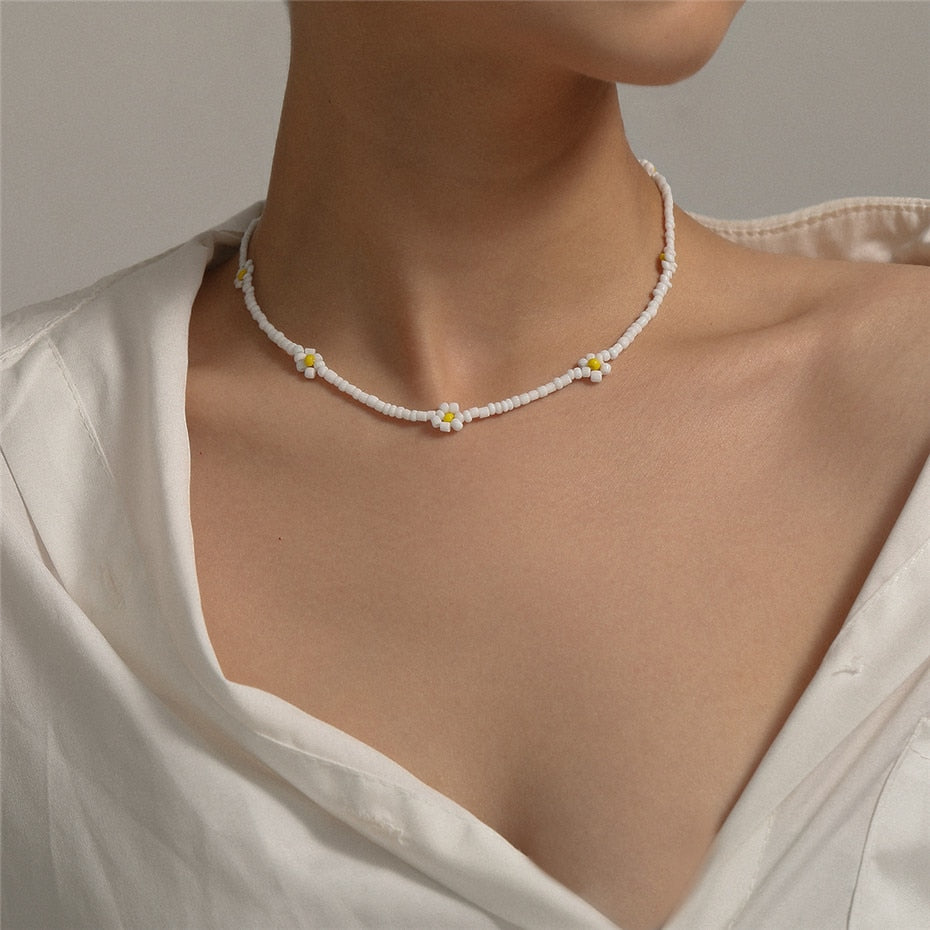 Trendy Flower Passion Beads Choker Necklace  Sunset and Swim C03009-W  