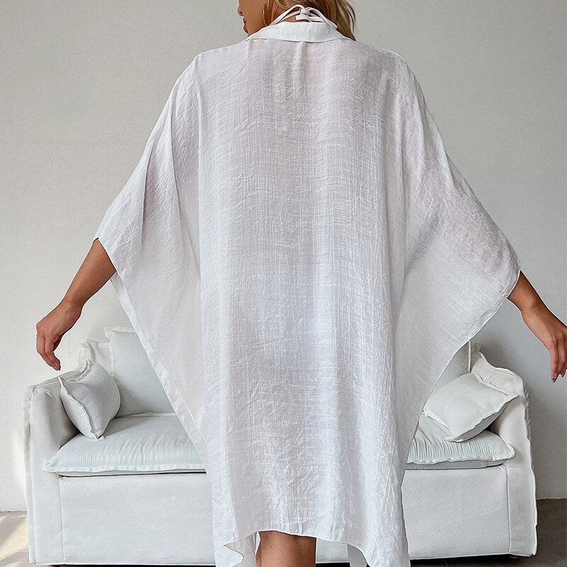 Hamptons Holiday Loose Breathable Swimsuit Cover Up Shirt  Sunset and Swim   