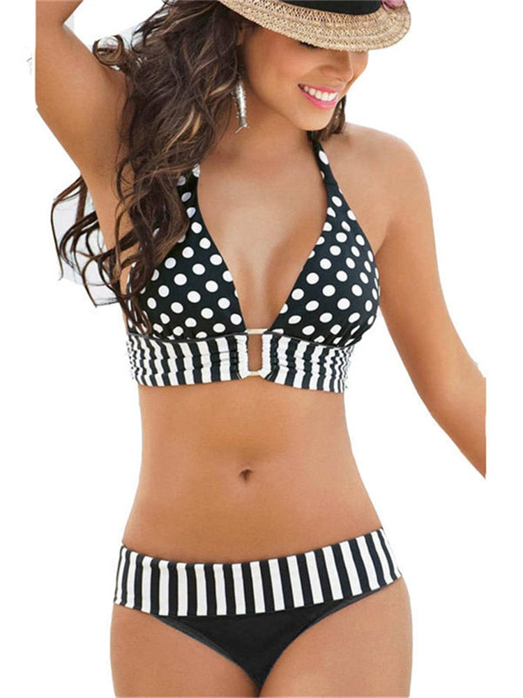 Seductive Polka Dots Bandage Push-Up Bikini Set  Sunset and Swim Black S 
