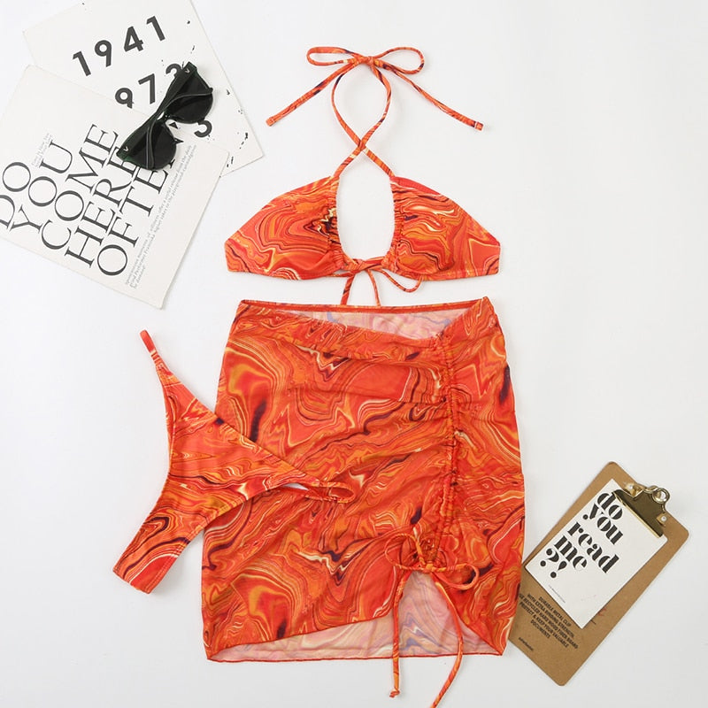 Bali Dreams 3 Piece Bikini Set With Cover Up Skirt  Sunset and Swim ZM22010-HOS S 