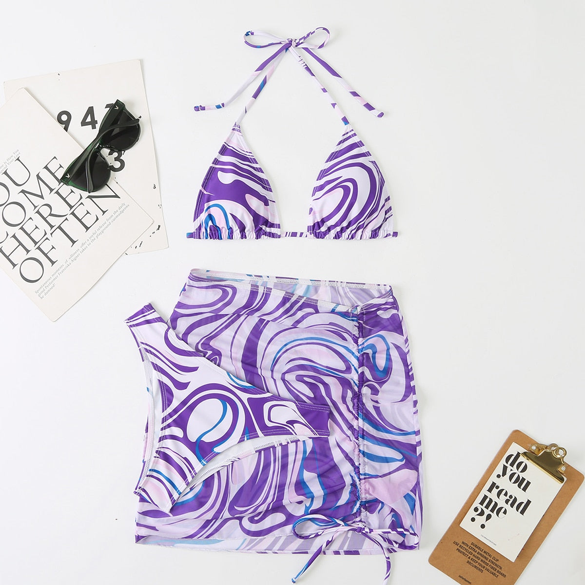 Bali Dreams 3 Piece Bikini Set With Cover Up Skirt  Sunset and Swim ZM22008-ZIS S 