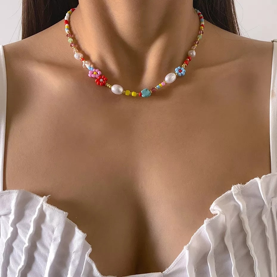 Trendy Flower Passion Beads Choker Necklace  Sunset and Swim C04212  