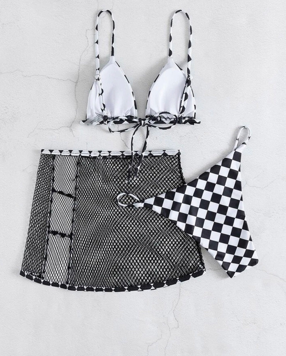 Black White Triangle Bikini with Adjustable Straps Set  Sunset and Swim   