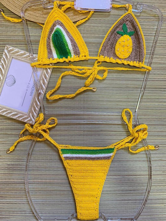 Pineapple Paradise Yellow Crochet Bikini  Sunset and Swim   