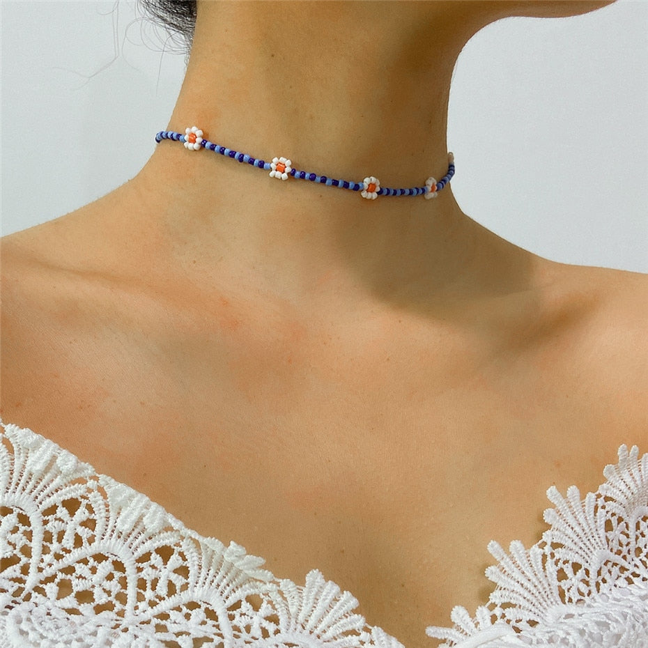 Trendy Flower Passion Beads Choker Necklace  Sunset and Swim C03151  