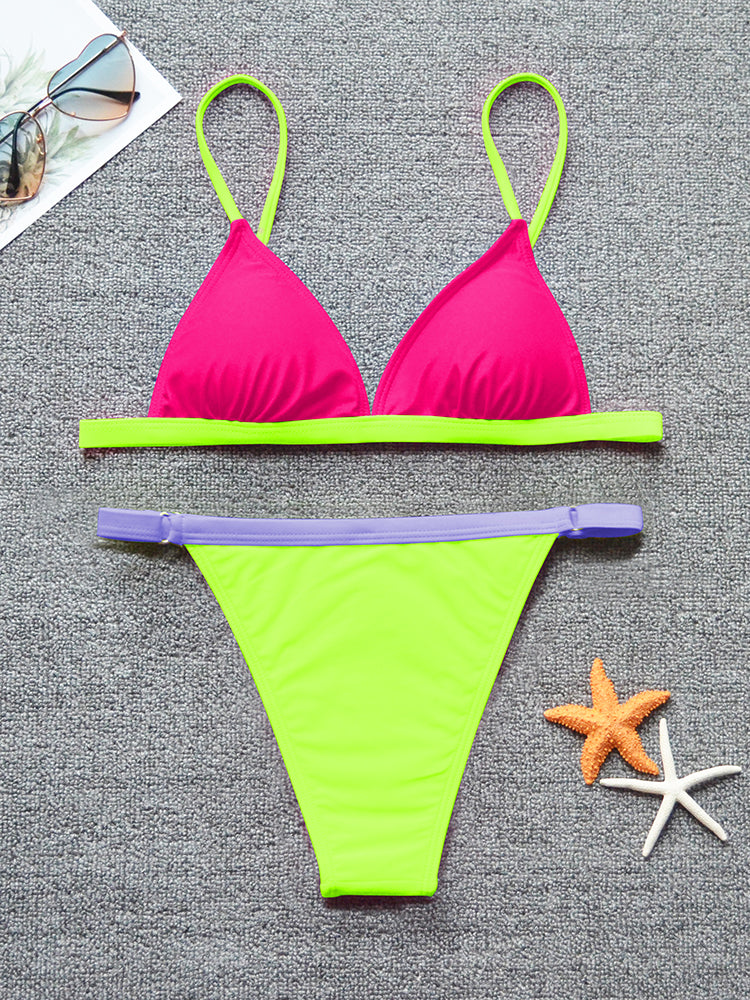 Two Piece Swimwear Color Block Triangle Sexy Low Back Bikini