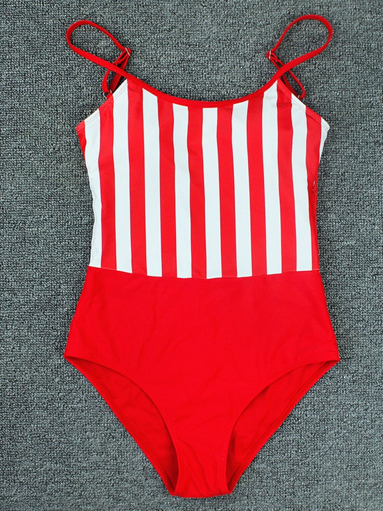 Striped Black Red One Piece Swimsuit  Sunset and Swim Red S 